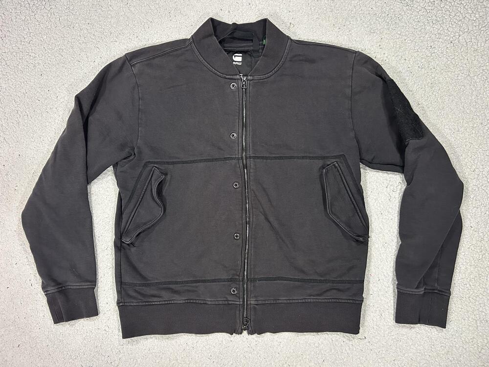 G-Star RAW Jacket Mens Large Gray Cotton Bomber Jersey Full Zip Pockets Biker